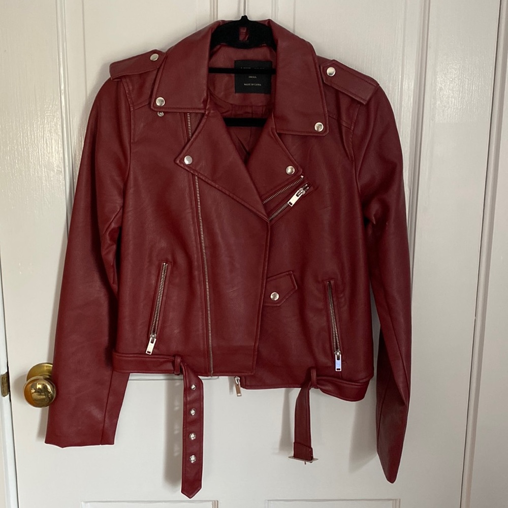Maroon faux leather jacket